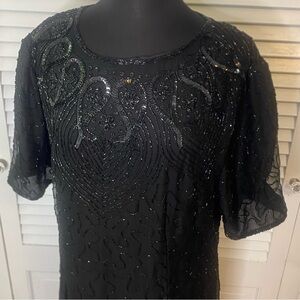 Vintage Stenay Elegant Black Beaded and Sequin Dress